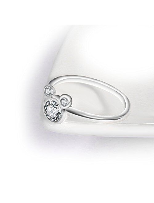 ERLUER Women's Mickey Shape Rings Sterling Silver Plated Cubic Zirconia Mouse Ring for Women Girl Party Jewelry