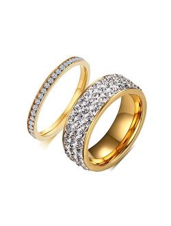 VNOX Women Stainless Steel Eternity Ring CZ Cubic Zirconia Circle Round,Gold Plated,7mm Width