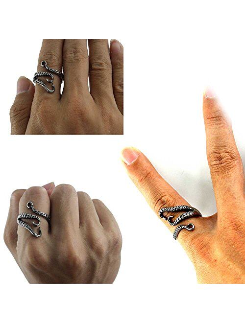 Weelovee 316L Titanium Steel Punk Antique Octopus Ring for Mens Women Adjustable Size Design Jewelry Set Unisex Silver