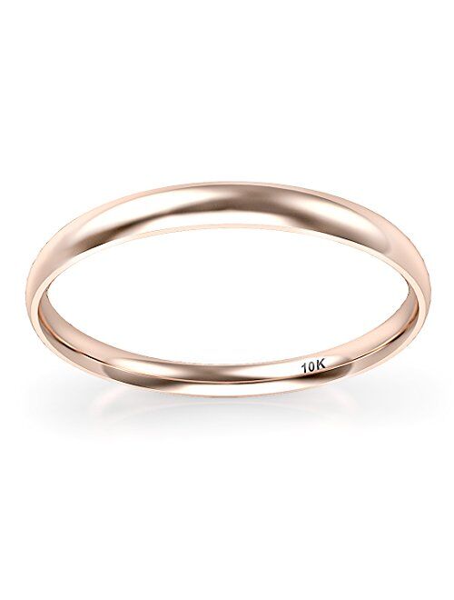 10K White/Yellow/Rose Gold 2MM Round Dome Wedding Band Ring