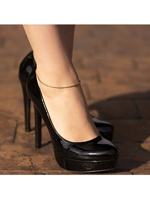 Lifetime Jewelry 2mm Rope Chain Anklet for Women & Men 24k Gold Plated Bracelet