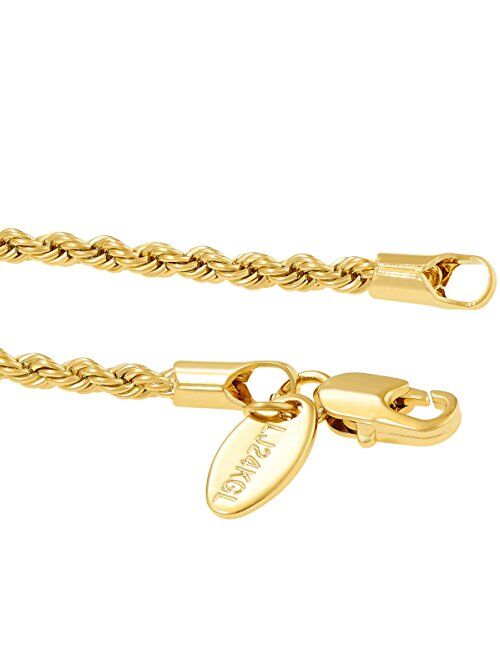 Lifetime Jewelry 2mm Rope Chain Anklet for Women & Men 24k Gold Plated Bracelet