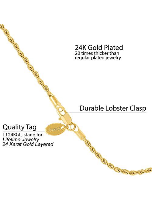 Buy Lifetime Jewelry 2mm Rope Chain Anklet for Women & Men 24k 