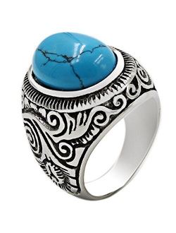 Jude Jewelers Retro Vintage Stainless Steel Turquoise Onyx Ring