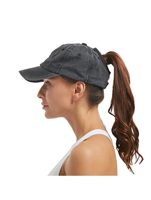 Leotruny Women Washed Cotton High Ponytail Baseball Cap