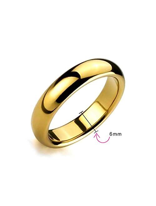 Bling Jewelry Plain Simple Dome Couples Black Silver Rose Gold Plated Titanium Wedding Band Ring for Men Women Comfort 6MM Size 4-14