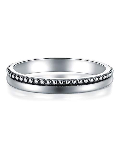 BORUO 925 Sterling Silver Ring High Polish Thin Beaded Bali Stackable Tarnish Resistant Engagement Wedding Band 2mm Ring 4-12, Benefiting The American Red Cross