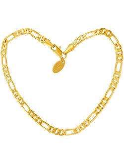 LIFETIME JEWELRY 4mm Figaro Chain Anklet for Women and Men 24k Real Gold Plated