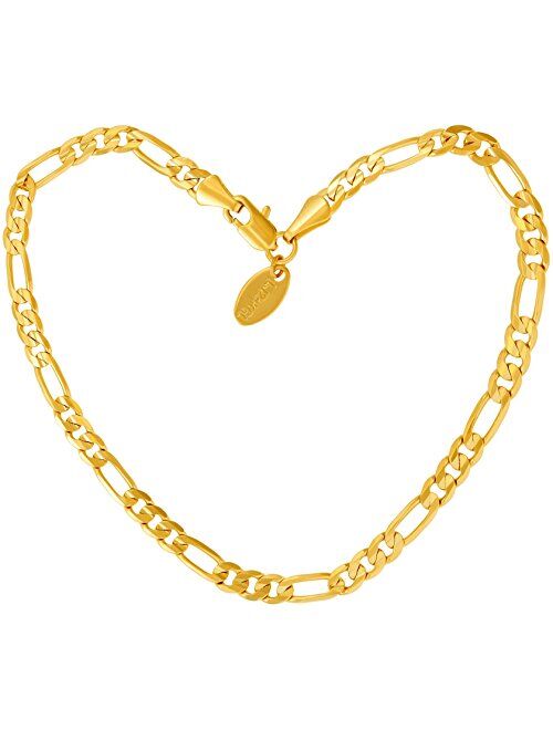 LIFETIME GUARANTEE 11" Ladies 4mm FIGARO Link Gold Layered Chain Anklet