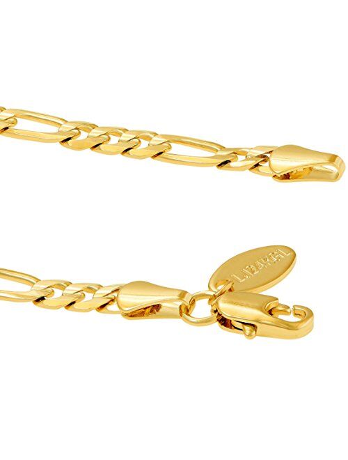 LIFETIME JEWELRY 4mm Figaro Chain Anklet for Women and Men 24k Real Gold Plated