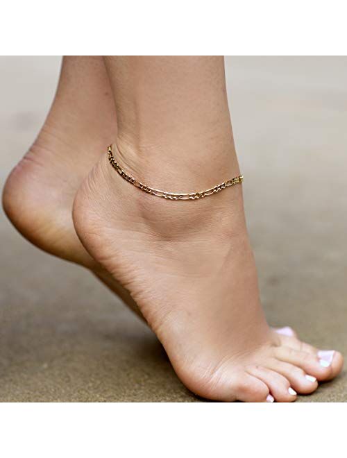 LIFETIME JEWELRY 4mm Figaro Chain Anklet for Women and Men 24k Real Gold Plated