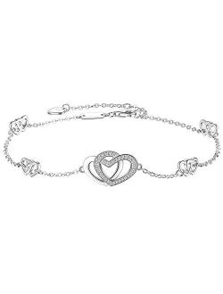 DESIMTION Heart Love Anklets for Women Sterling Silver,Large Bracelet Summer Anniversary Birthday Jewelry Gift for Wife Girlfriend Daughter