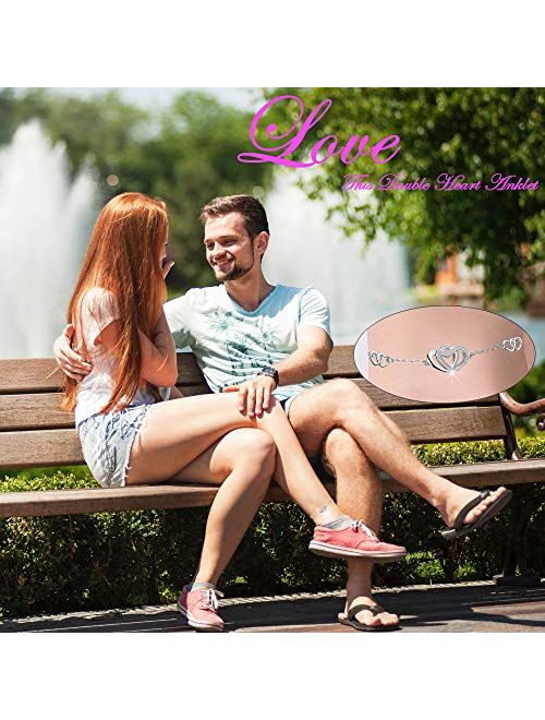DESIMTION Heart Love Anklets for Women Sterling Silver,Large Bracelet Summer Anniversary Birthday Jewelry Gift for Wife Girlfriend Daughter
