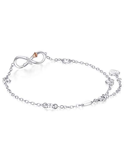 BlingGem Womens Ankle Bracelet 925 Sterling Silver Anklet Cubic Zirconia Infinity Heart Summer Beach Stylish Chain Adjustable Gift for Women