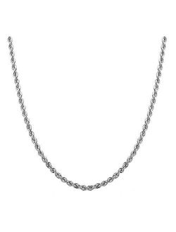Sterling Silver 2mm diamond cut rope chain necklace- Made In Italy
