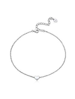 ChicSilver Personalized 925 Sterling Silver Tiny Heart/Moon/Star/Sun/Dot/Triangle Anklets Simple Dainty Foot Jewelry for Women, Silver/Gold/Rose Gold(with Gift Box)