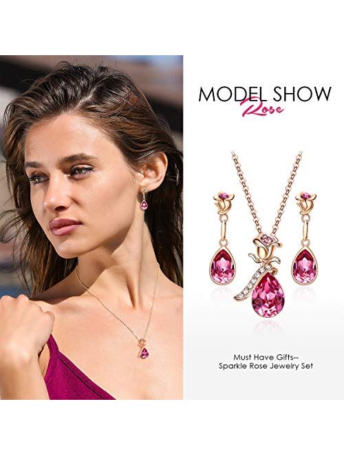 CDE Rose Flower Jewelry Set for Women 18K Rose Gold /White Gold Plated Earrings and Necklace Set Embellished with Crystals from Austria Christmas Jewel Gifts for Mom