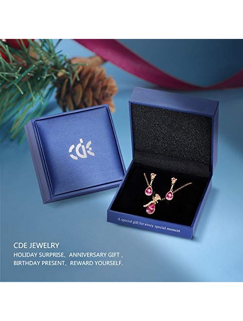 CDE Rose Flower Jewelry Set for Women 18K Rose Gold /White Gold Plated Earrings and Necklace Set Embellished with Crystals from Austria Christmas Jewel Gifts for Mom