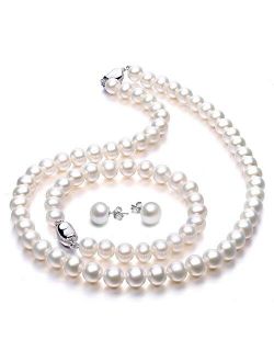 Freshwater Cultured Pearl Necklace Set Includes Stunning Bracelet and Stud Earrings Jewelry for Women - VIKI LYNN