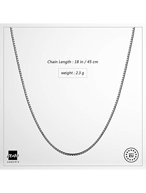 Amberta Unisex 925 Sterling Silver 1 mm Box Chain Necklace