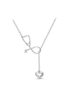 Dcfywl731 Silver Stethoscope Necklace Nurse Gifts for Women,Medicine Heart Pendant 26 A-Z Initial Letters Necklace Doctor Nurse Graduation Gift