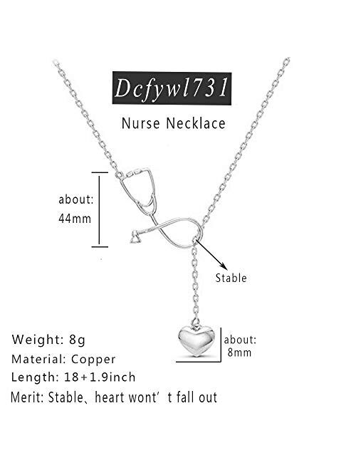Dcfywl731 Silver Stethoscope Necklace Nurse Gifts for Women,Medicine Heart Pendant 26 A-Z Initial Letters Necklace Doctor Nurse Graduation Gift