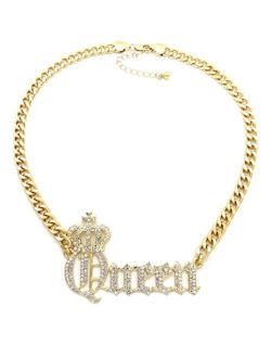 Fashion 21 Women's Statement Queen Necklace, Bamboo Pierced Earring in Gold Tone