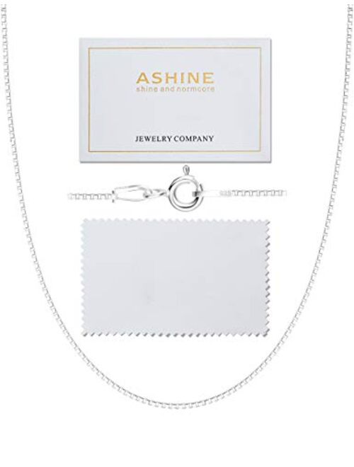 ASHINE 925 Sterling Silver 1mm & 0.8 Italian Box Chain Necklace 16