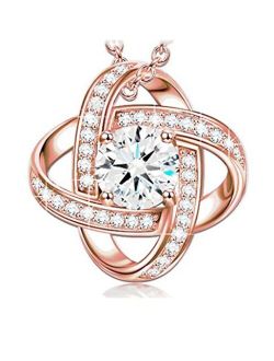 findout Women Flower Earring Rose Gold Plated 925 Silver Basic Love Cubic Zirconia Flower Elegant Pendant Necklace Earrings For Women Girls Children(f1773)