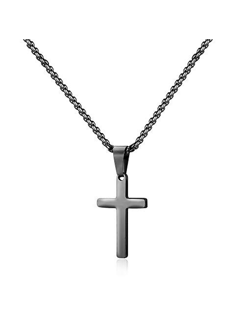 M MOOHAM Cross Necklace for Men - Stainless Steel Silver Gold Black Plain Cross Pendant Necklace Simple Jewelry Gifts, 16-24 Inches Chain