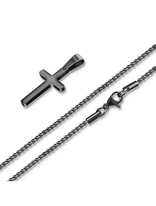 M MOOHAM Cross Necklace for Men - Stainless Steel Silver Gold Black Plain Cross Pendant Necklace Simple Jewelry Gifts, 16-24 Inches Chain