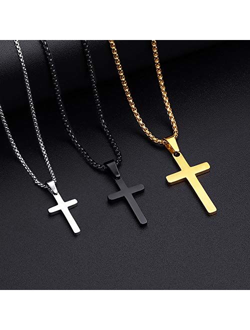 M MOOHAM Cross Necklace for Men - Stainless Steel Silver Gold Black Plain Cross Pendant Necklace Simple Jewelry Gifts, 16-24 Inches Chain