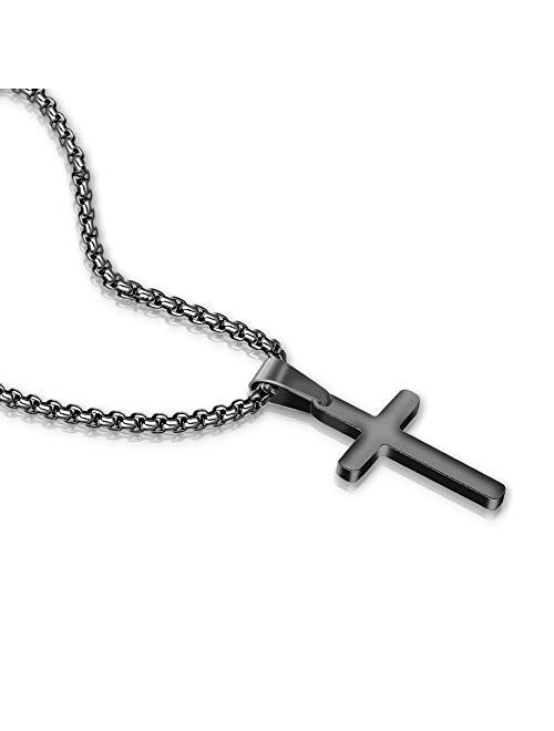 M MOOHAM Cross Necklace for Men - Stainless Steel Silver Gold Black Plain Cross Pendant Necklace Simple Jewelry Gifts, 16-24 Inches Chain