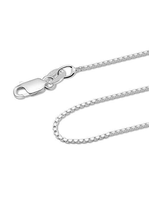 925 Sterling Silver 1MM Box Chain Italian Necklace Lightweight Strong - Lobster Claw Clasp 16" - 36"