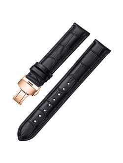 iStrap Leather Watch Band -Alligator Grain Embossed Pattern Calfskin Replacement Strap-Stainless Steel Deployment Buckle with Push Buttons-Bracelet for Men Women-18mm 19m