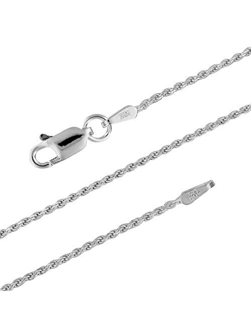Sterling Silver 1.1mm Diamond-Cut Rope Chain Necklace Solid Italian Nickel-Free, 14-36 Inch