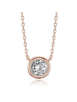 14K Gold Plated 1.00 ct (D Color, VVS Clarity) CZ Simulated Diamond Bezel-Set Solitaire Choker Necklace | Sterling Silver Necklace for Women