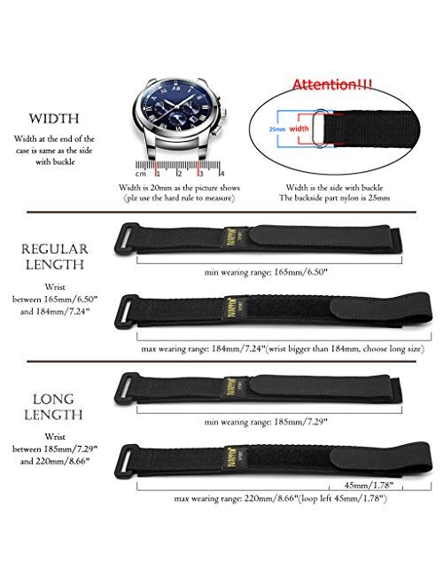IVAPPON Hook Loop Sport Watch Strap 18mm 20mm Nylon Straps Black Blue Fastening Watchband