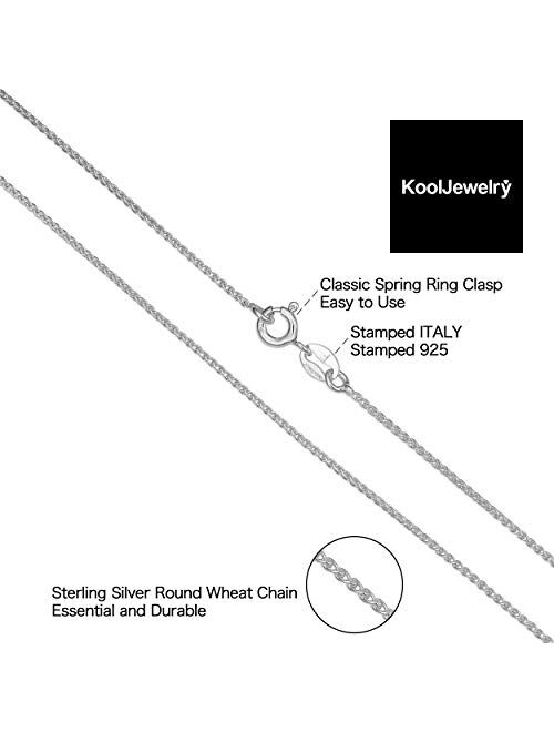 Kooljewelry Sterling Silver Round Wheat Chain Necklace (1.1 mm, 1.5 mm, 2 mm or 2.6 mm)