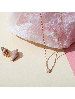 14K Gold Plated Round Created Opal Necklace | Opal Necklaces for Women