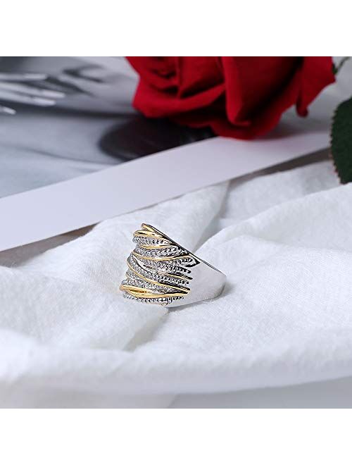 Mytys 2 Tone Intertwined Crossover Statement Ring Fashion Chunky Band Rings for Women Men Gold Silver Rose Gold Plated Wide Index Finger Rings Costume Jewelry