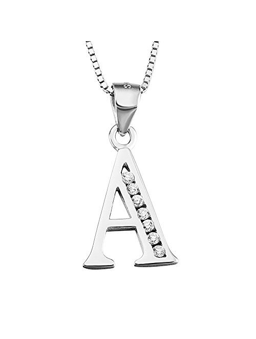 YFN Initial Pendant Necklace Sterling Silver with Cubic Zirconial 26 Letter Alphabet Jewelry for Women Teen Girl