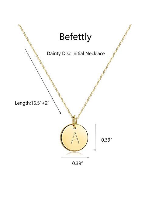 Befettly Initial Necklace,14K Gold-Plated Children Necklace Round Disc Double Side Engraved Hammered Name Necklace 16.5 Adjustable Personalized Alphabet Letter Pendant