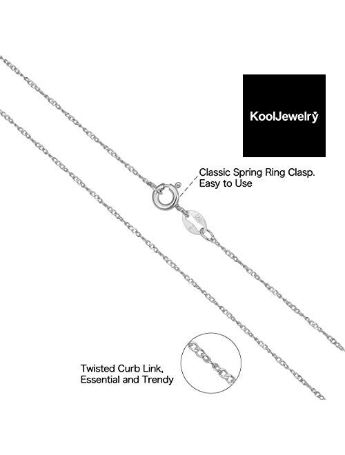 Kooljewelry Sterling Silver Twisted Curb Chain Necklace (1 mm, 1.2 mm or 2.1 mm)