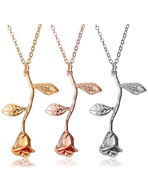 Rose Flower Necklace 18K Gold Plated Silver Rose Jewelry Gift for Women Girl