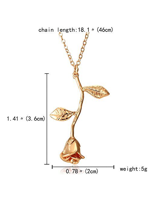 Rose Flower Necklace 18K Gold Plated Silver Rose Jewelry Gift for Women Girl