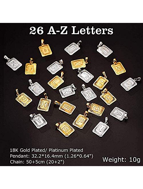 U7 Monogram Necklace A-Z 26 Letters Pendants 18K Gold/Platinum Plated Square Tiny Initial Necklaces for Women Girls,Chain 18
