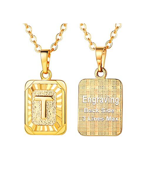 U7 Monogram Necklace A-Z 26 Letters Pendants 18K Gold/Platinum Plated Square Tiny Initial Necklaces for Women Girls,Chain 18