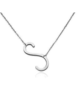 RINHOO Stainless Steel Large Silver Initial Alphabet 26 Big Letters Script Name Pendant Chain Necklace from A-Z
