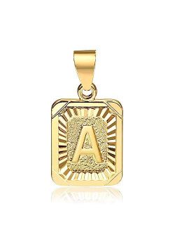Hermah 26 Gold Plated Square Capital Initial Letter Charm Pendant Necklace for Men Women Box Steel Chain 18-22inch